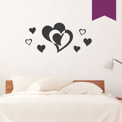 WANDKINGS Wall Decal – Double Heart with 6 Hearts – 130 x 59 cm – Aubergine