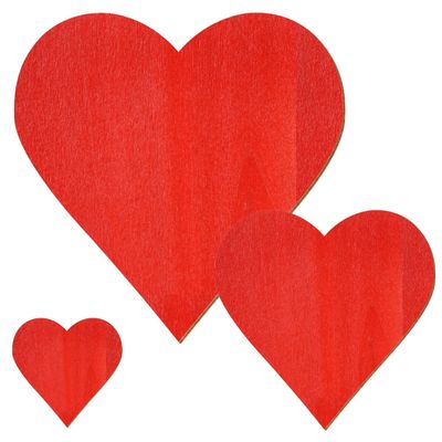 Red Wooden Hearts – Decorative Cutouts, 5–40 cm (27 × 27 cm)