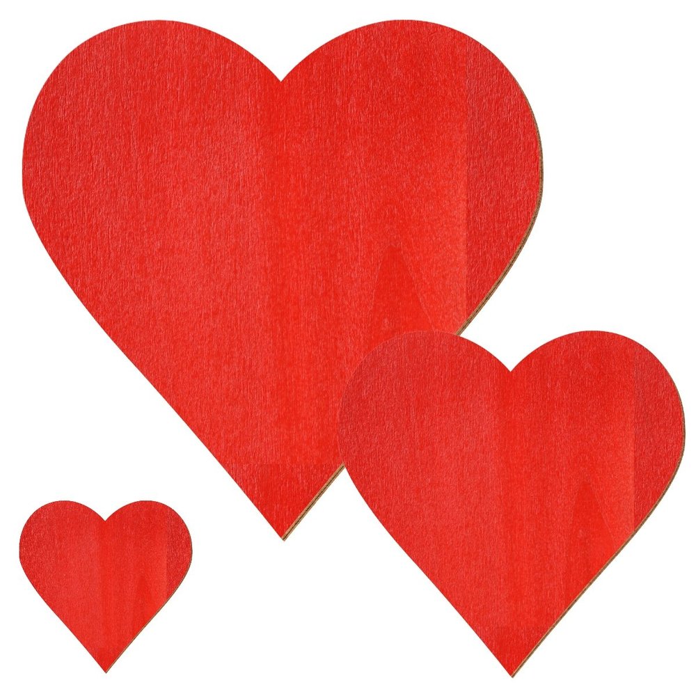 Red Wooden Hearts – Decorative Cutouts, 5–40 cm (27 × 27 cm)