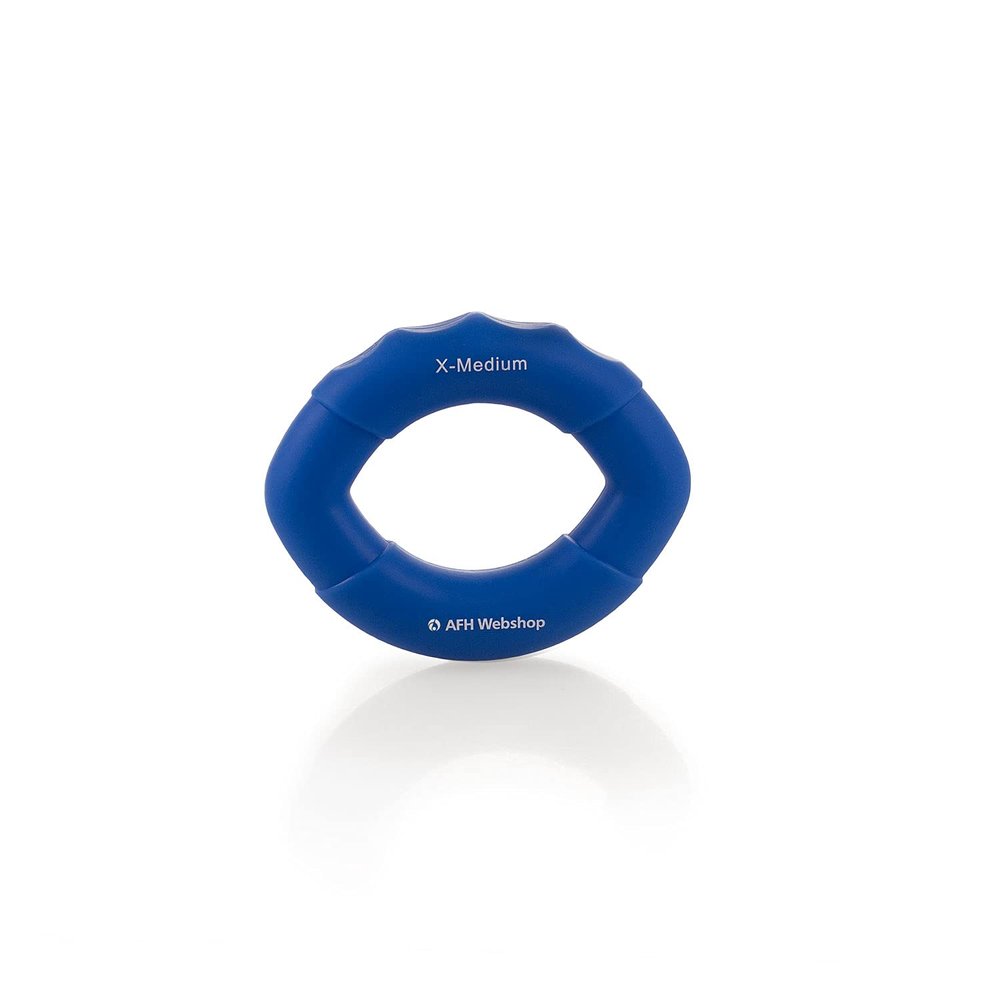 AFH Webshop Silicone Hand and Finger Trainer | EasyFlex Premium Quality | Ergonomic Finger Trainer Ring | Grip Strength Trainer (Length: 8 cm, Blue | Light-Medium)