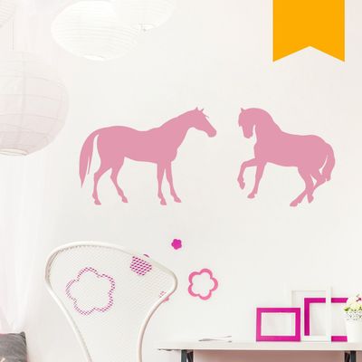 WANDKINGS Wall Decal – 2 Cute Horses – 135 x 56 cm – Pastel Orange
