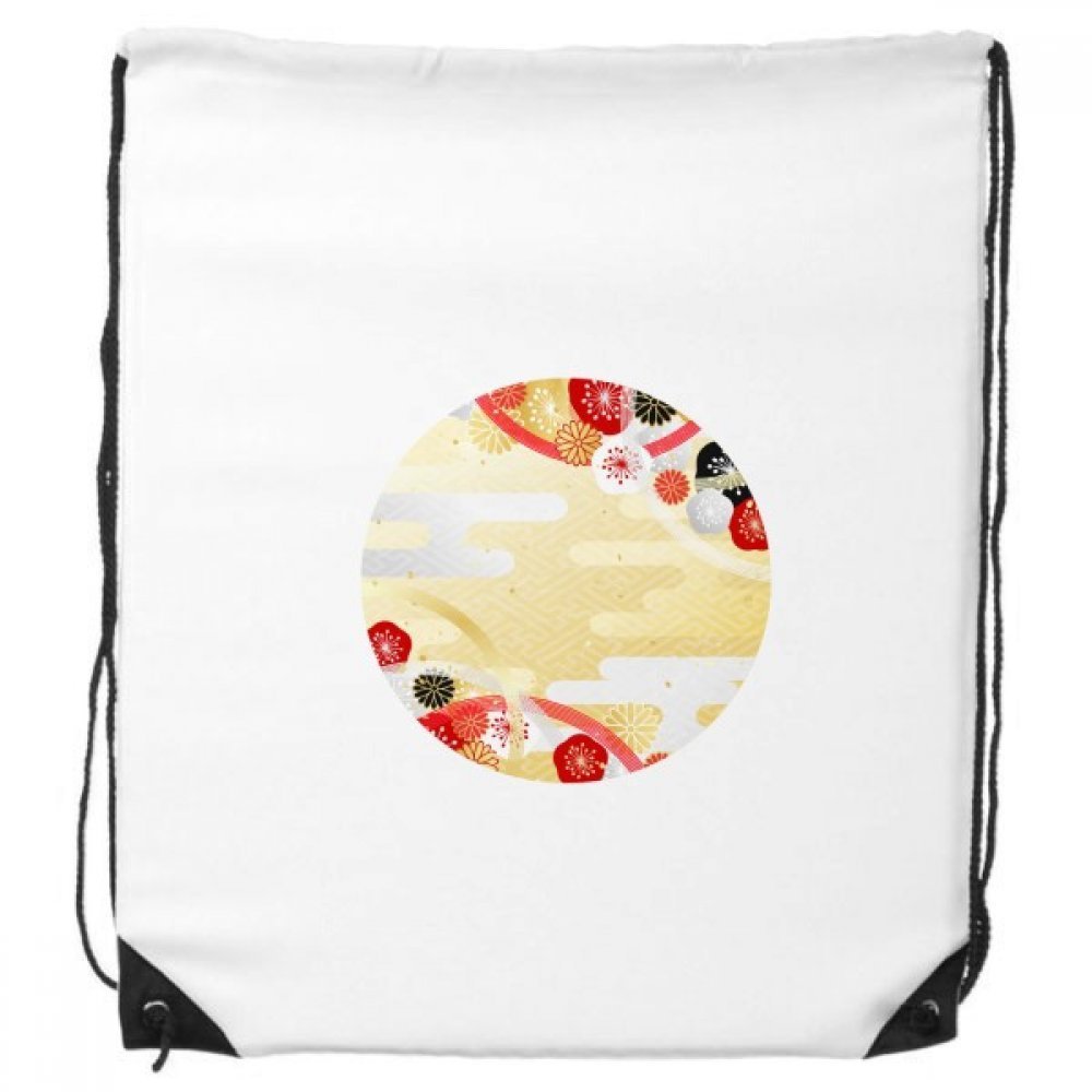 DIYthinker Sakura Geometric Floral Pattern Japanese Drawstring Backpack