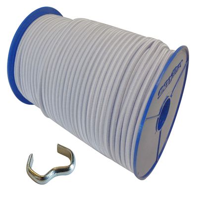 6 mm Elastic Cord, 30 m + 30 Cord Clamps, White