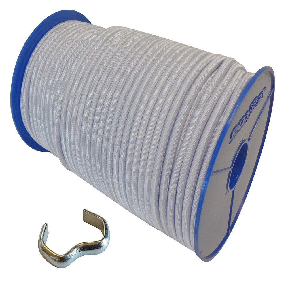 6 mm Elastic Cord, 30 m + 30 Cord Clamps, White