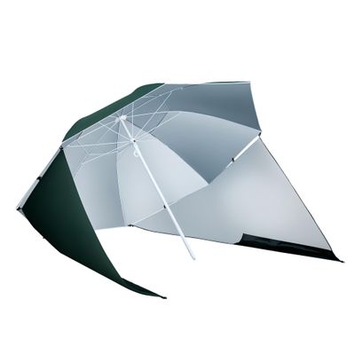 Outsunny 2-in-1 Wind-Resistant Beach Umbrella with Side Walls, 210 cm, Dark Green