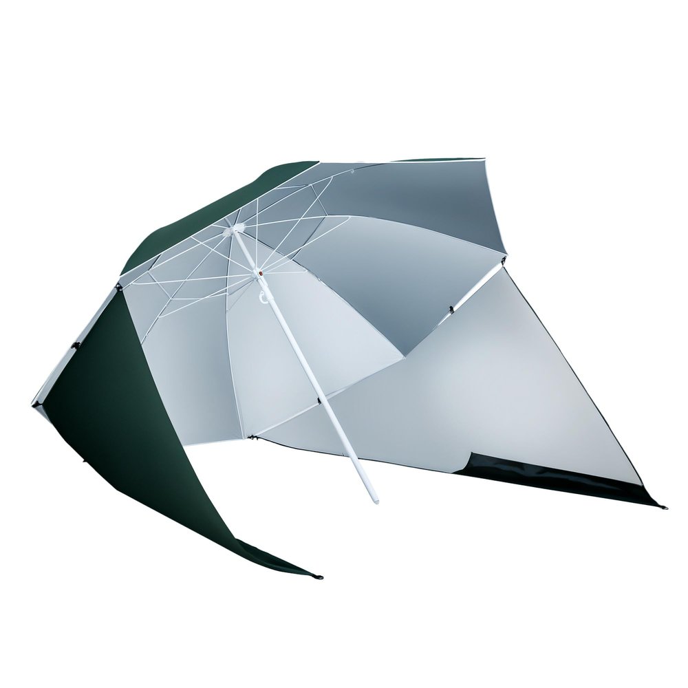 Outsunny 2-in-1 Wind-Resistant Beach Umbrella with Side Walls, 210 cm, Dark Green