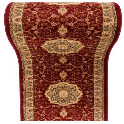 ISKANDER Runner Rug, Burgundy/Red/Beige, Oriental Pattern, 3D Effect, Dense Thick Pile, 90 x 550 cm
