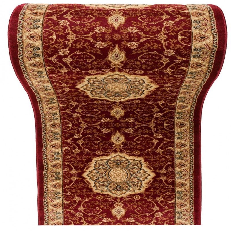 ISKANDER Runner Rug, Burgundy/Red/Beige, Oriental Pattern, 3D Effect, Dense Thick Pile, 90 x 550 cm