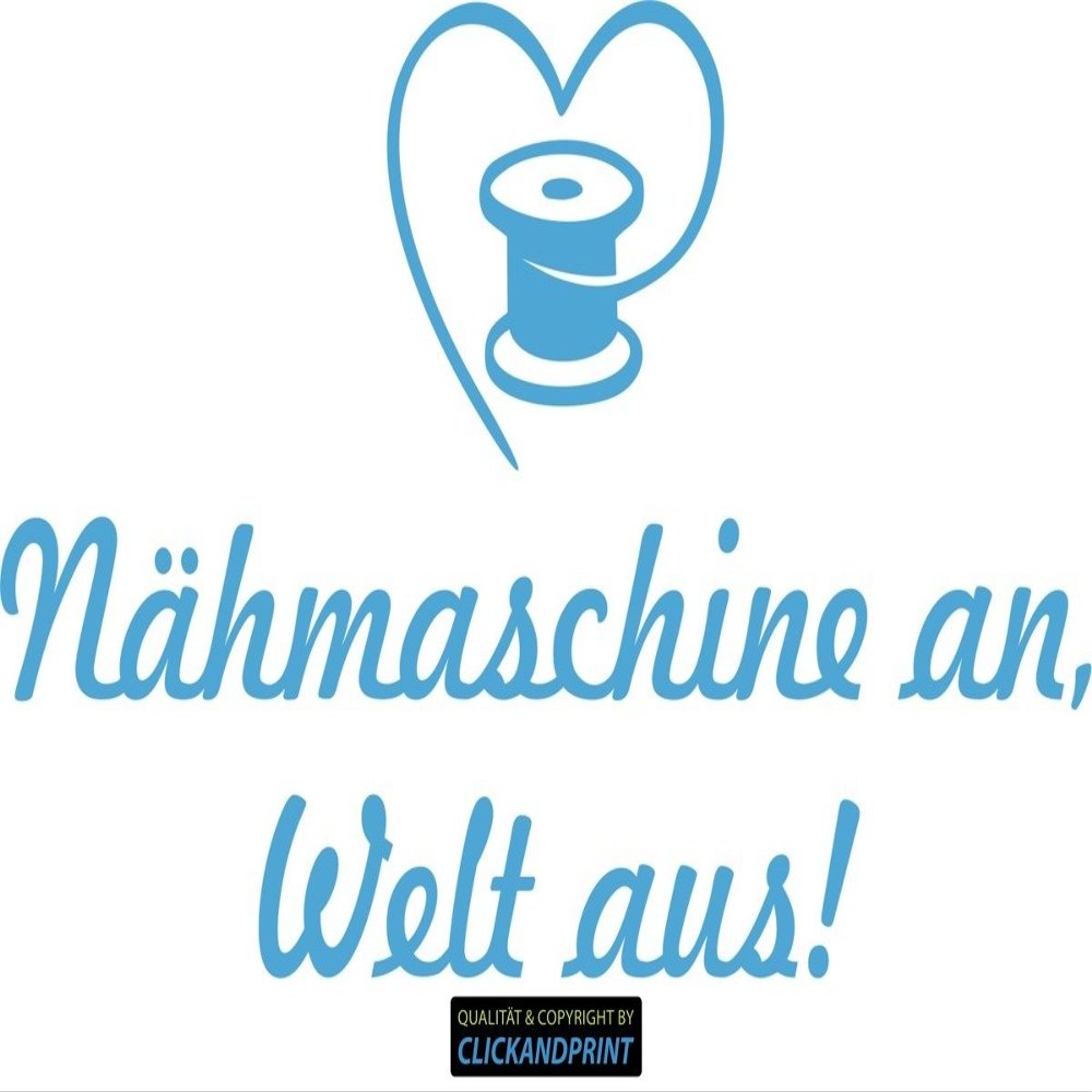 CLICKANDPRINT “Sewing Machine On, World Off” Wall Decal, 20 x 11.4 cm, Light Blue
