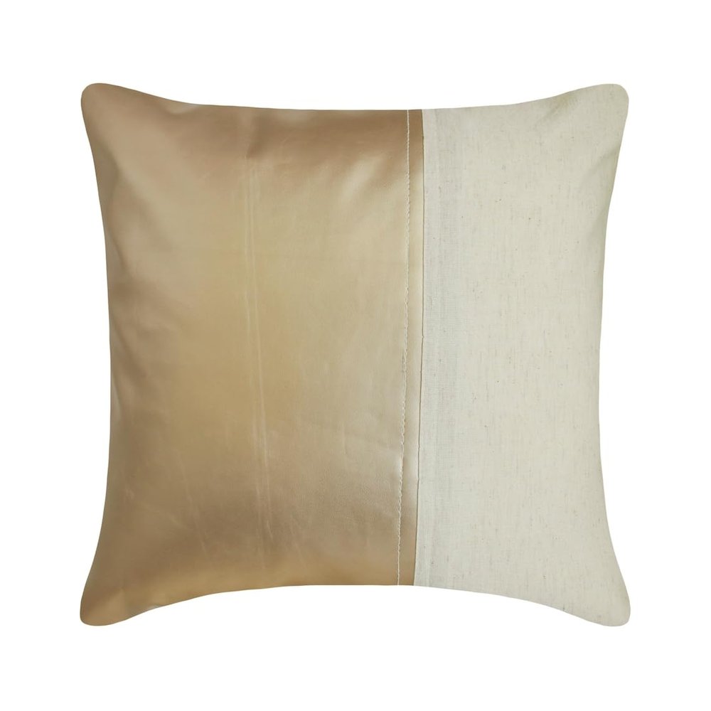 The HomeCentric Better Half Antique Gold Leather Pillow Cover, 55 x 55 cm