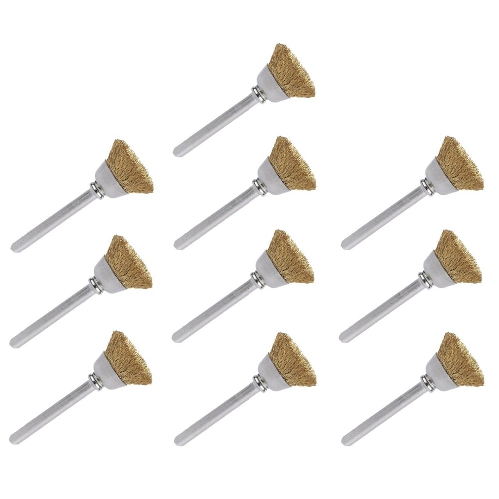 10 Brass Cup Brushes, 15 mm, for Dremel and Proxxon Tools