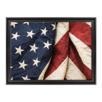 Framed Canvas Print, American Flag, Stars and Stripes, 50 x 70 cm, Modern Black Style
