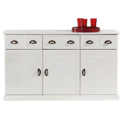 IDIMEX Paris Solid Pine Sideboard in White with 3 Doors and 3 Drawers
