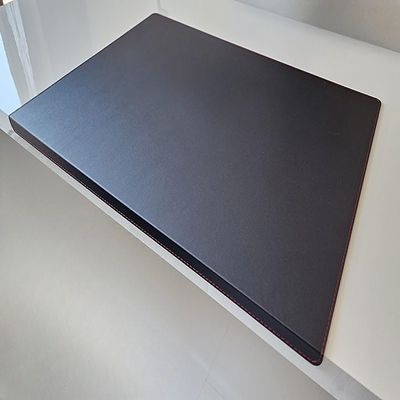 Angled Desk Mat with Edge Protection, Sanft Lux Leather, 90 x 47 cm, Black with Red Stitching
