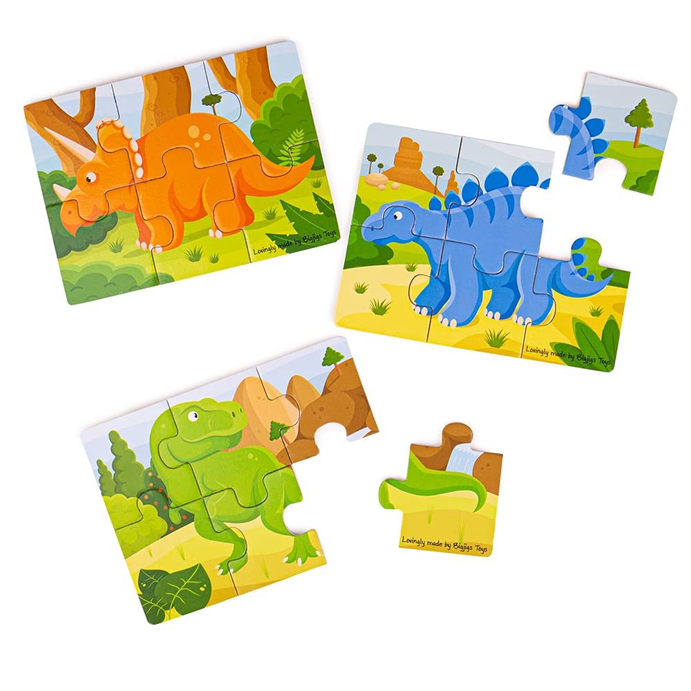 Bigjigs Toys Dinosaur Puzzle Set, Solid Wood Puzzles