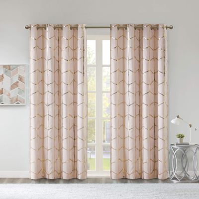 Intelligent Design Madison Park Raina Thermal-Insulated Total Blackout Grommet Curtain Panel, 50 x 84 in, Blush/Gold