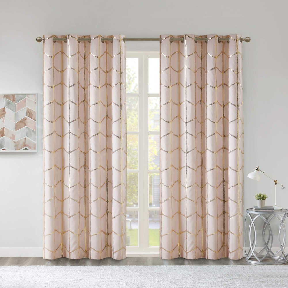 Intelligent Design Madison Park Raina Thermal-Insulated Total Blackout Grommet Curtain Panel, 50 x 84 in, Blush/Gold