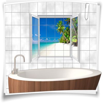 Tile Sticker Beach Sea Sand SPA Decor, Bathroom WC, 135 x 90 cm, Custom Size