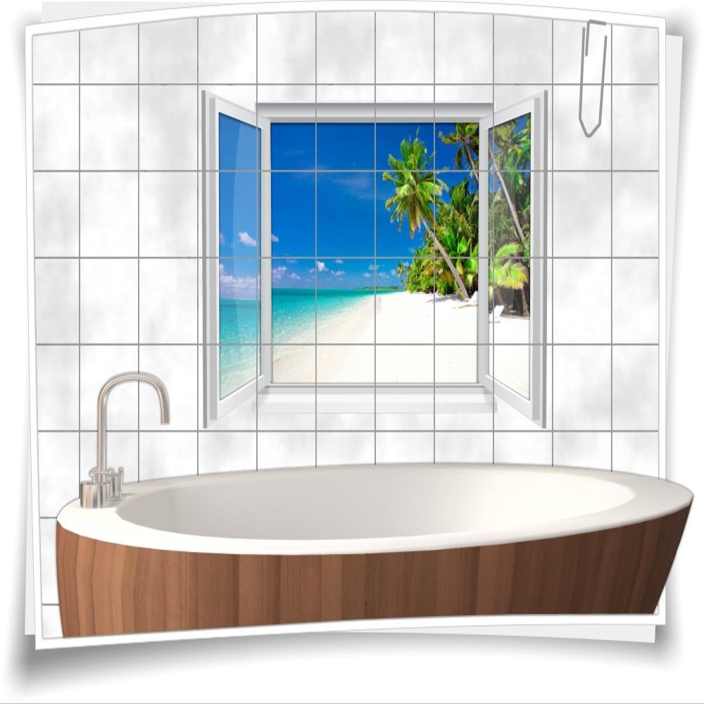 Tile Sticker Beach Sea Sand SPA Decor, Bathroom WC, 135 x 90 cm, Custom Size