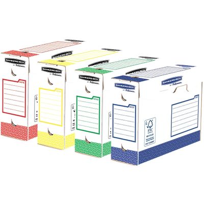 Bankers Box 4474501 Heavy-Duty Archive Boxes, A4+, 100 mm, Pack of 8, Assorted Colors