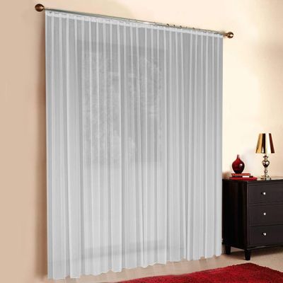 Made-to-Measure White Voile Curtain, Automatic Pleat Tape 1:2.5, 3-Pleat, Semi-Sheer, 230 x 350 cm
