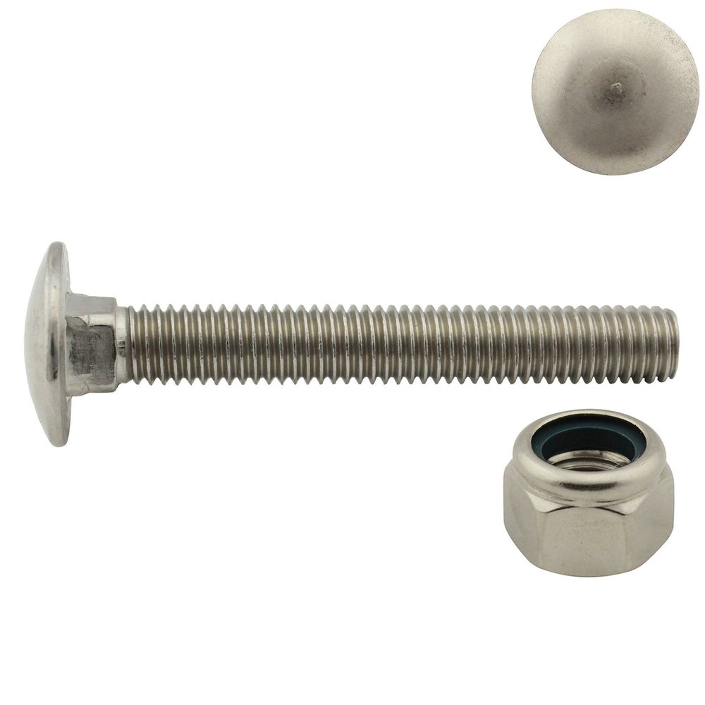 M6 x 45 Carriage Bolts with High-Profile Lock Nuts, A2 Stainless Steel, 10-Pack
