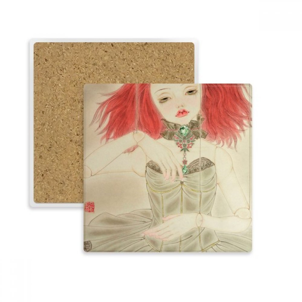 DIYthinker Chinese-Style Watercolor Puppet Coasters, 2-Piece Set, Multicolor