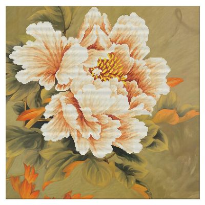 No-Count Cross-Stitch Embroidery Starter Kit, Blooming Peony, 61 x 61 cm, 11-Count Aida with Color-Printed Background