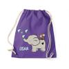 minimutz Drawstring Bag with Name | Elephant & Owl | Purple Gray view 1