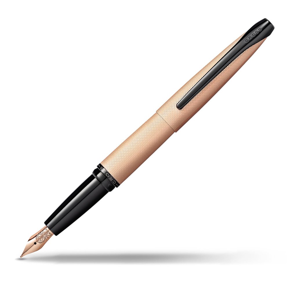Cross ATX Fountain Pen, Medium Nib, Etched Diamond Pattern, Brushed Rose Gold