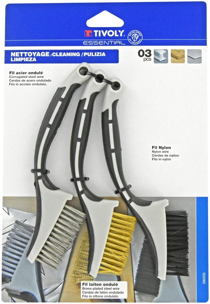 tivoly XT20252580205 Mini Hand Brushes for Cleaning and Stripping, Gray, 3-Piece Set