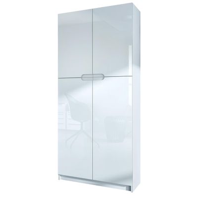 Vladon Logan V1 Office Cabinet, Made in Germany, 5 Compartments, 4 Doors, Matte White/High-Gloss White, 82 x 185 x 37 cm