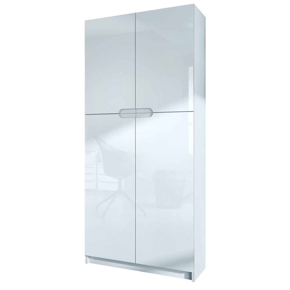 Vladon Logan V1 Office Cabinet, Made in Germany, 5 Compartments, 4 Doors, Matte White/High-Gloss White, 82 x 185 x 37 cm