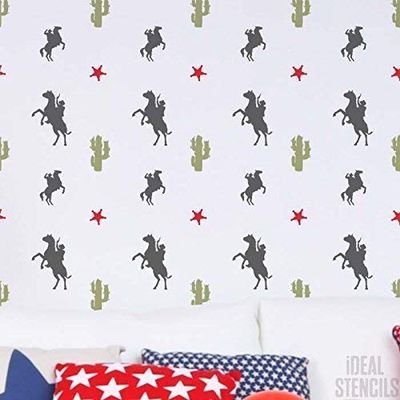 Cowboy, Cactus & Star Pattern Stencil