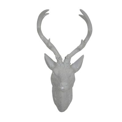 Shiny White Polyresin Deer Head Wall Decor, Selectable Size