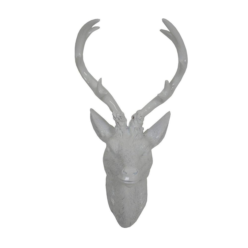 Shiny White Polyresin Deer Head Wall Decor, Selectable Size