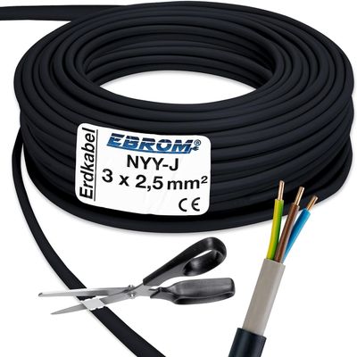 EBROM NYY-J 3x2.5 mm² Underground Cable, Black - 96 m
