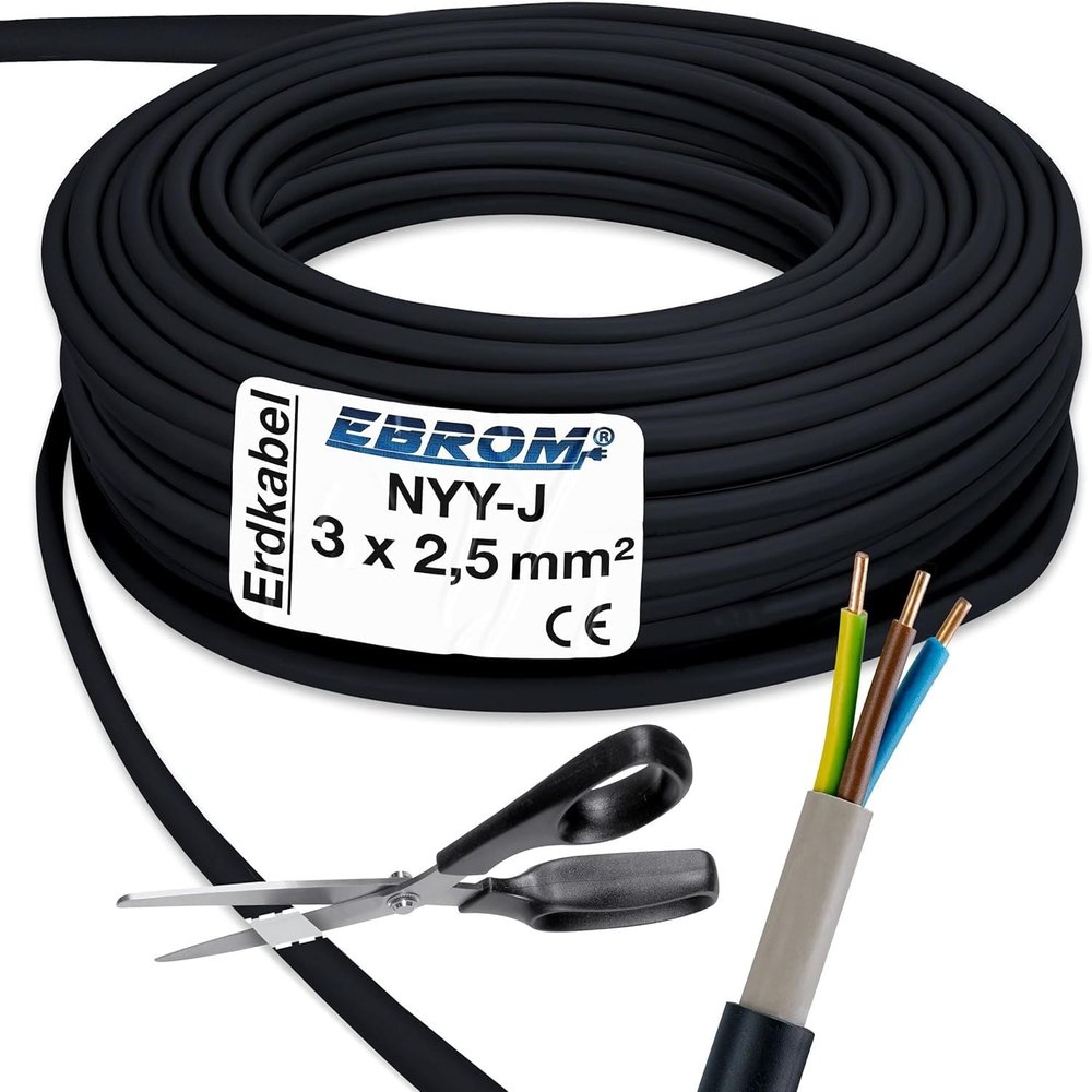 EBROM NYY-J 3x2.5 mm² Underground Cable, Black - 96 m