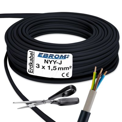 EBROM NYY-J 3 x 1.5 mm² Underground Cable, Black, 149 m