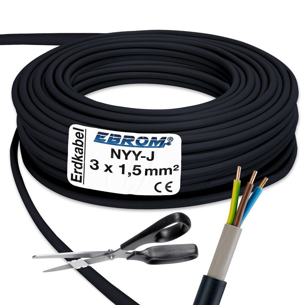 EBROM NYY-J 3x1.5 mm² Underground Cable, Black, 150 m
