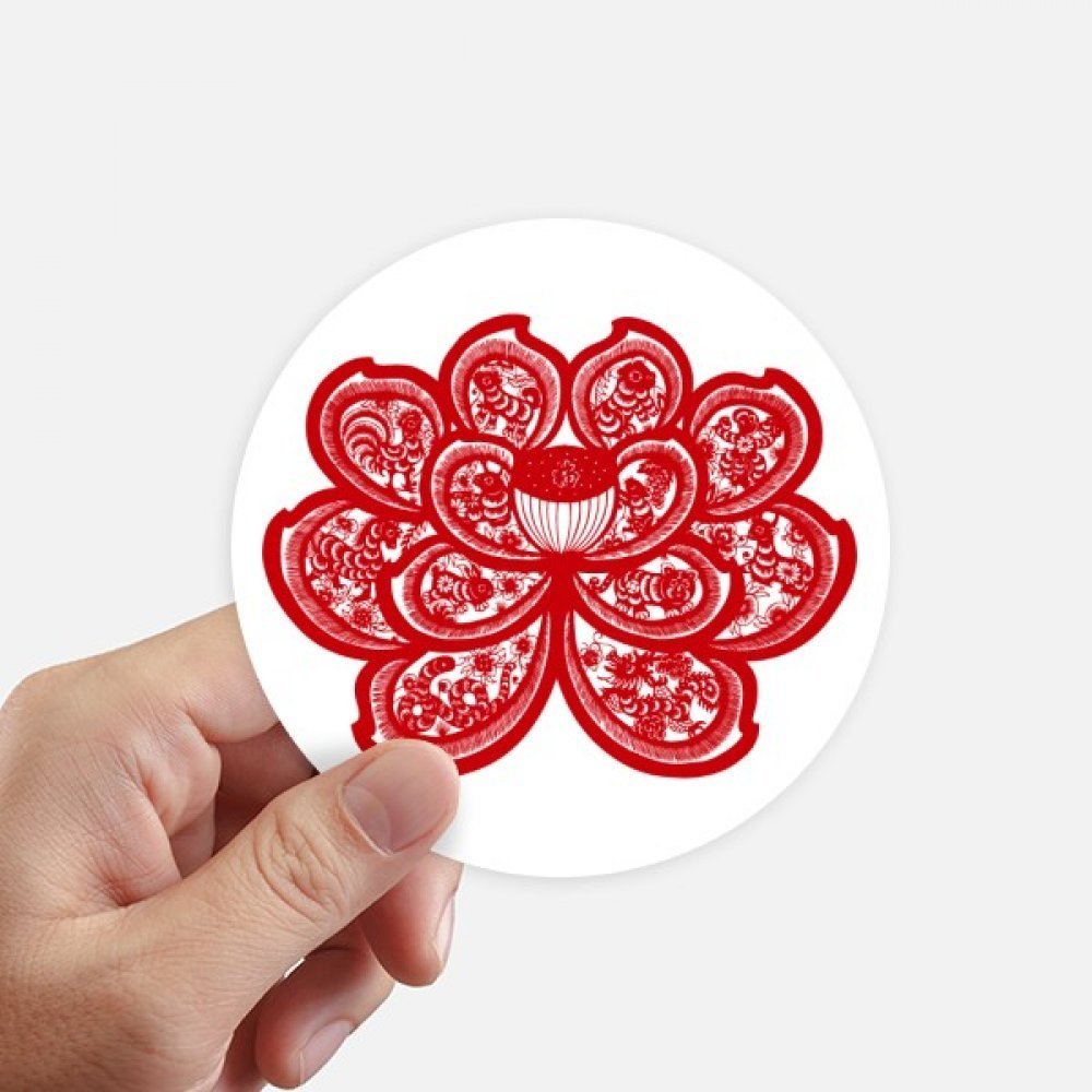 DIYthinker Lotus Chinese Zodiac Paper-Cut Flower & Animal Stickers, 10 cm, 8-Piece Set