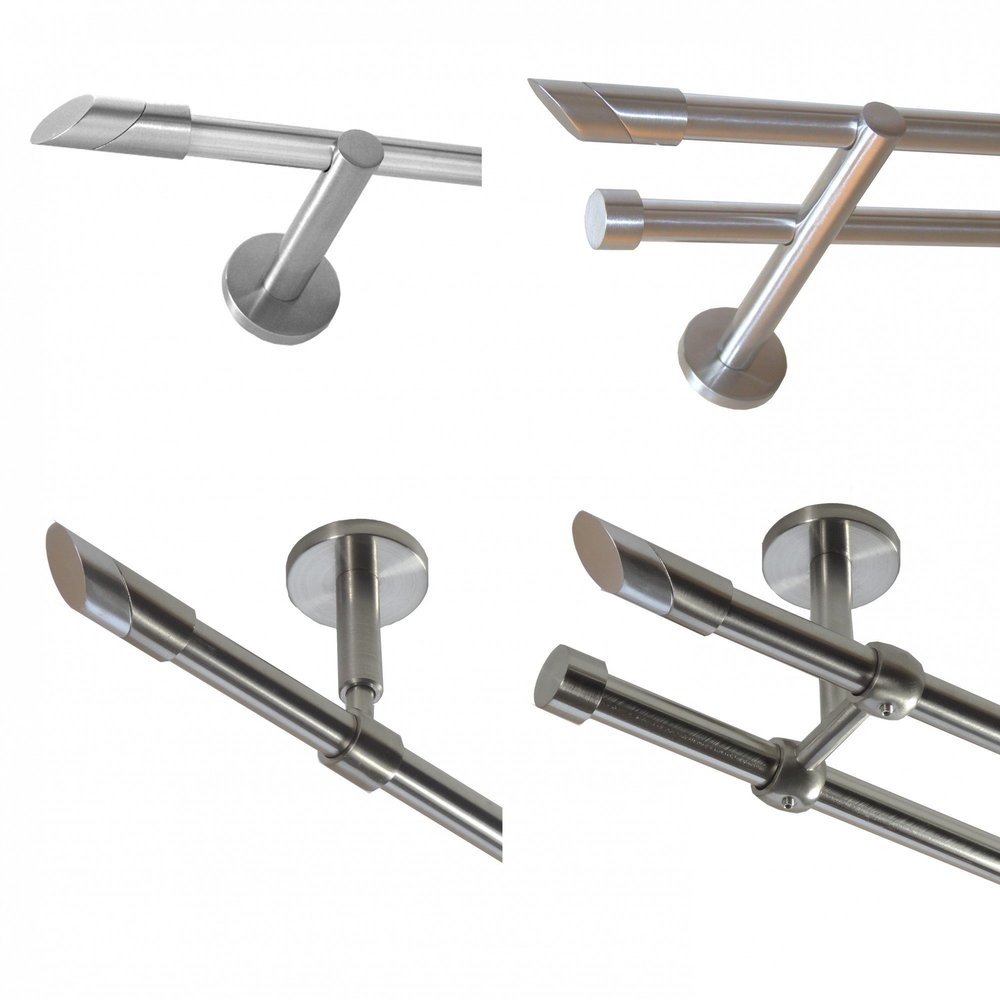 BASIT 16 mm Stainless Steel Curtain Rod, Double Track, Wall-Mounted, 120 cm, H20