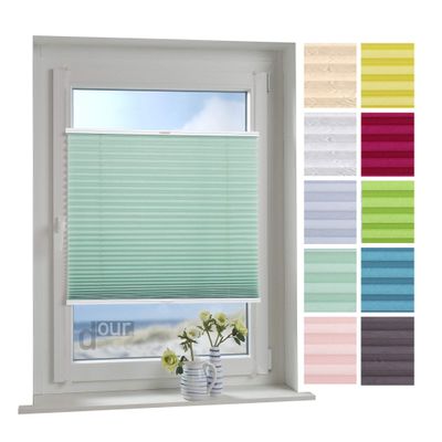 ourdeco Pleated Blind, 45 x 150 cm, Pastel Green, Light-Transmitting and Opaque, Tensioned, Clamp-On, No Drilling