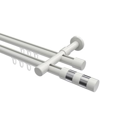 INTERDECO 20 mm Double-Track Internal-Run Curtain Rod, White, 100 cm
