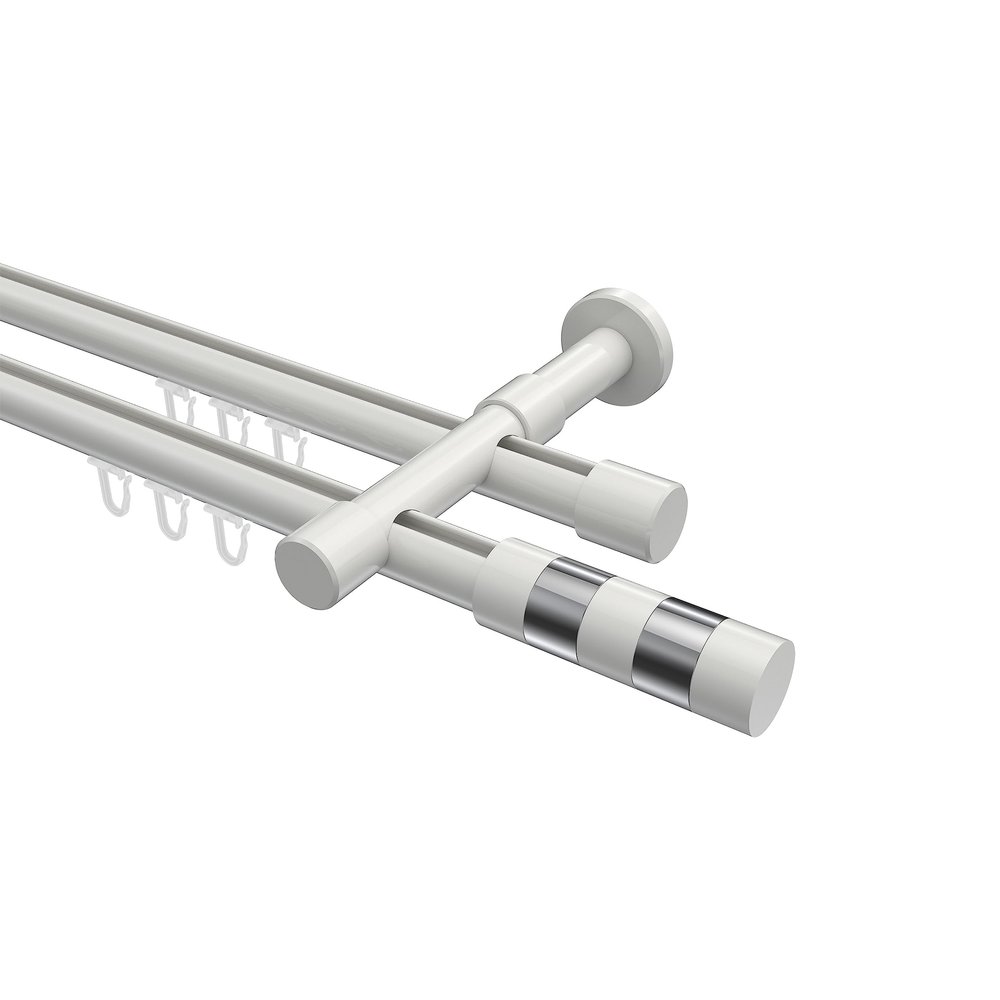 INTERDECO 20 mm Double-Track Internal-Run Curtain Rod, White, 100 cm