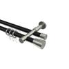 INTERDECO 20 mm Round-Tube Double Curtain Rod with Internal Track, Black with Stainless Steel Look, 180 cm view 1
