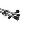INTERDECO 20 mm Double Curtain Rod, Stainless Steel Look with Black, 100 cm view 1