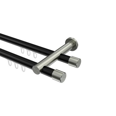 INTERDECO 20 mm Double-Track Inside-Run Curtain Rod, Black, 200 cm