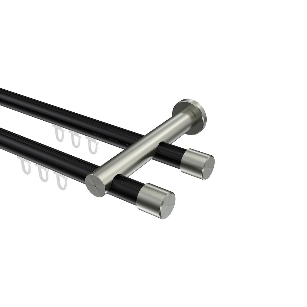 INTERDECO 20 mm Double-Track Inside-Run Curtain Rod, Black, 200 cm
