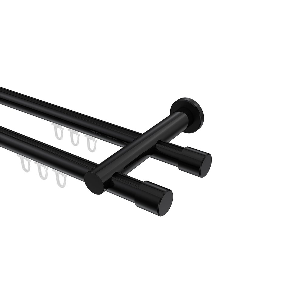 INTERDECO 20 mm Double-Track Curtain Rod, Black, 320 cm
